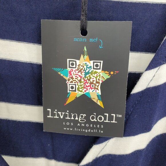 NWT Living Doll Navy Blue and White Surplice Neck Short Sleeve Above Knee Dress - Picture 4 of 14